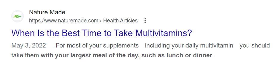 example of a Page Title and Meta Description shown on the SERP