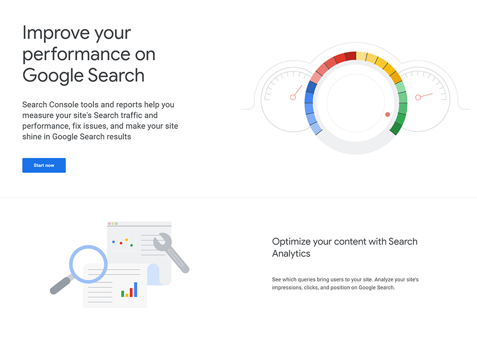 About Google Search Console start up page