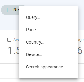 filtering options to narrow down performance data inside of Search Console