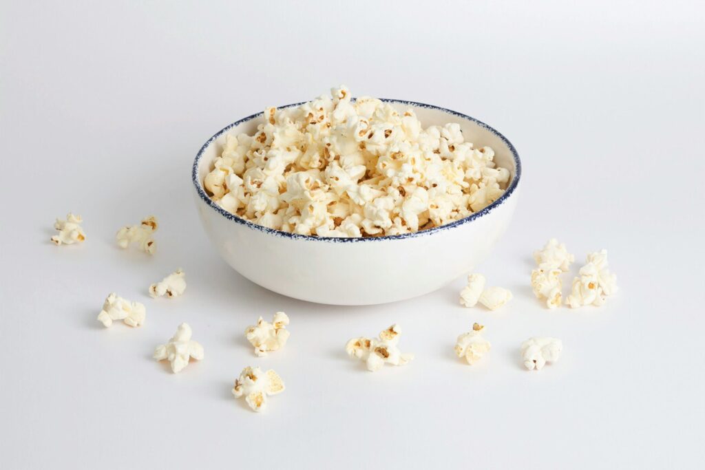 popcorn in a white bowl
